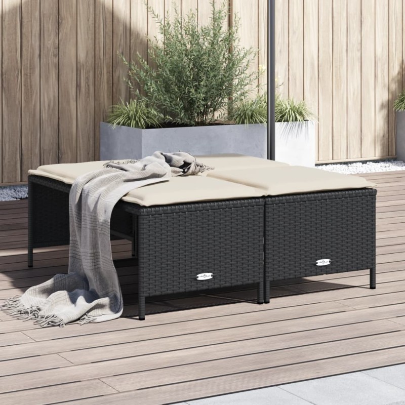 vidaXL Gartenhocker mit Kissen 4 Stk. Schwarz Poly Rattan vidaXL Gartenhocker mit Kissen 4 Stk. Schwarz Poly Rattan