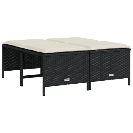 vidaXL Gartenhocker mit Kissen 4 Stk. Schwarz Poly Rattan
