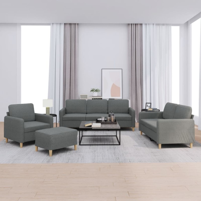 vidaXL 4-tlg. Sofagarnitur mit Kissen Dunkelgrau Stoff vidaXL 4-tlg. Sofagarnitur mit Kissen Dunkelgrau Stoff