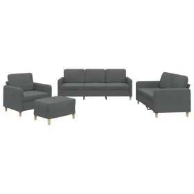 vidaXL 4-tlg. Sofagarnitur mit Kissen Dunkelgrau Stoff