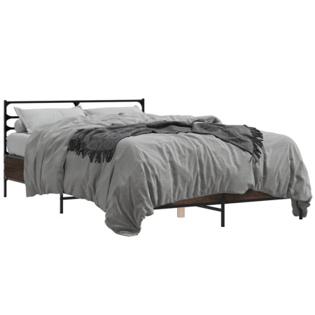 vidaXL Bettgestell Braun Eichen-Optik 120x200 cm Holzwerkstoff Metall