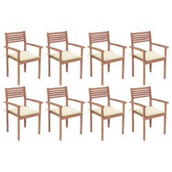 vidaXL Stapelbare Gartenstühle mit Kissen 8 Stk. Massivholz Teak