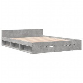 vidaXL Bettgestell mit Schubladen Betongrau 135x190 cm Holzwerkstoff