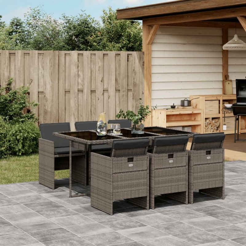 vidaXL 7-tlg. Garten-Essgruppe mit Kissen Grau Poly Rattan vidaXL 7-tlg. Garten-Essgruppe mit Kissen Grau Poly Rattan