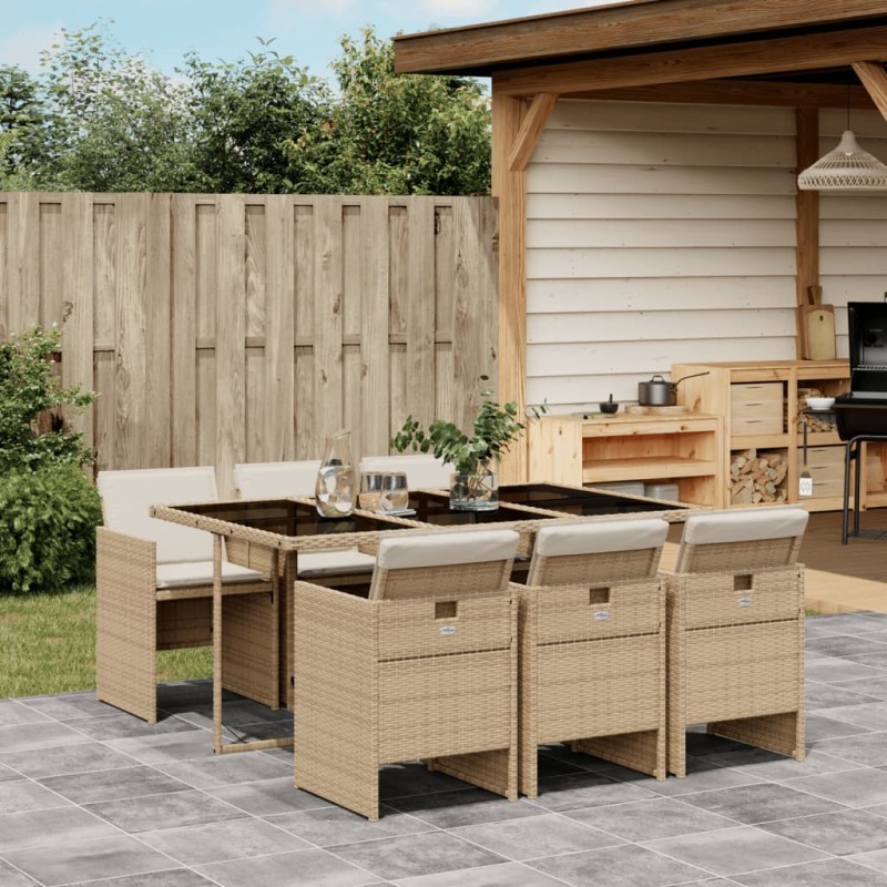 vidaXL 7-tlg. Garten-Essgruppe mit Kissen Beige Poly Rattan vidaXL 7-tlg. Garten-Essgruppe mit Kissen Beige Poly Rattan