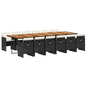 vidaXL 13-tlg. Garten-Essgruppe mit Kissen Schwarz Poly Rattan