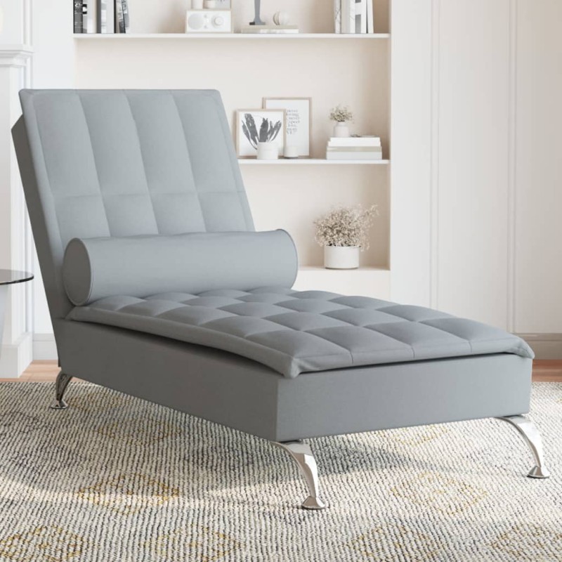 vidaXL Massage-Chaiselongue mit Nackenrolle Hellgrau Stoff vidaXL Massage-Chaiselongue mit Nackenrolle Hellgrau Stoff