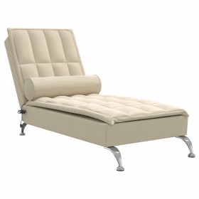 vidaXL Massage-Chaiselongue mit Nackenrolle Creme Stoff