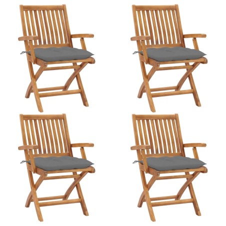 vidaXL Klappbare Gartenstühle mit Kissen 4 Stk. Massivholz Teak
