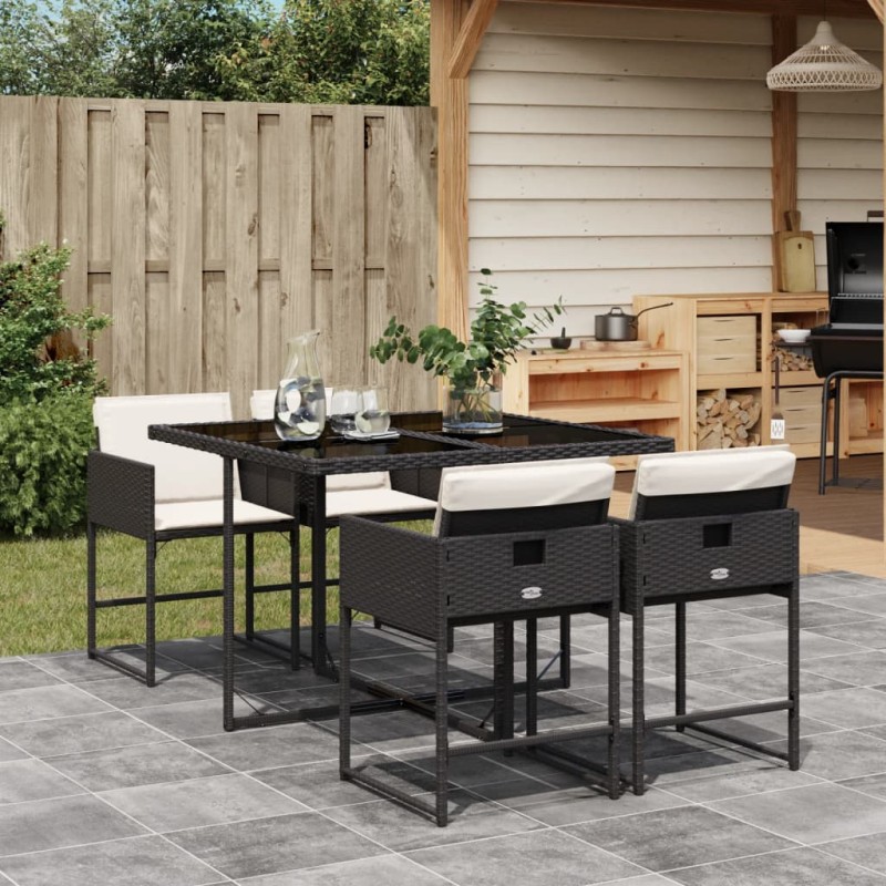 vidaXL 5-tlg. Garten-Essgruppe mit Kissen Schwarz Poly Rattan vidaXL 5-tlg. Garten-Essgruppe mit Kissen Schwarz Poly Rattan