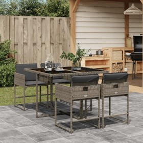 vidaXL 5-tlg. Garten-Essgruppe mit Kissen Grau Poly Rattan