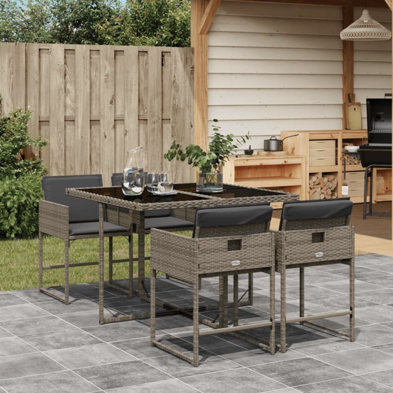 vidaXL 5-tlg. Garten-Essgruppe mit Kissen Grau Poly Rattan vidaXL 5-tlg. Garten-Essgruppe mit Kissen Grau Poly Rattan