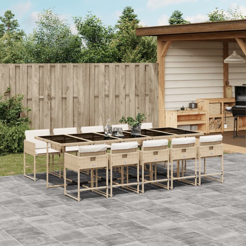 vidaXL 11-tlg. Garten-Essgruppe mit Kissen Beige Poly Rattan vidaXL 11-tlg. Garten-Essgruppe mit Kissen Beige Poly Rattan