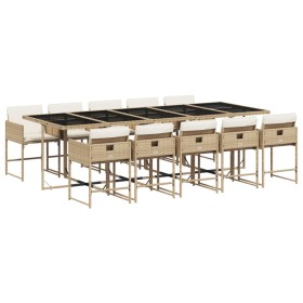 vidaXL 11-tlg. Garten-Essgruppe mit Kissen Beige Poly Rattan