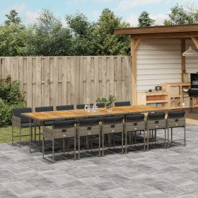 vidaXL 13-tlg. Garten-Essgruppe mit Kissen Grau Poly Rattan