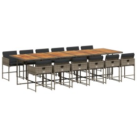 vidaXL 13-tlg. Garten-Essgruppe mit Kissen Grau Poly Rattan