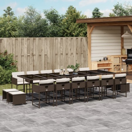 vidaXL 17-tlg. Garten-Essgruppe mit Kissen Braun Poly Rattan
