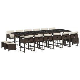vidaXL 17-tlg. Garten-Essgruppe mit Kissen Braun Poly Rattan