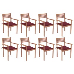 vidaXL Stapelbare Gartenstühle mit Kissen 8 Stk. Massivholz Teak