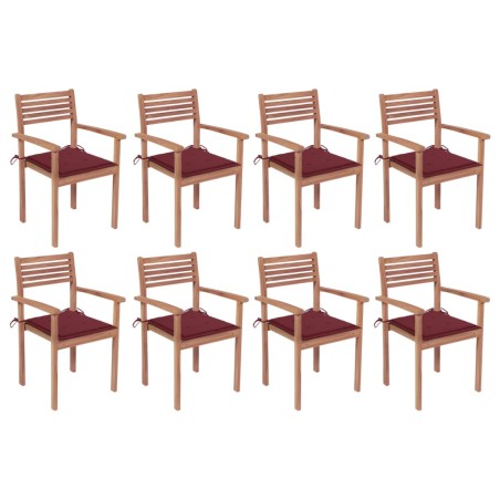 vidaXL Stapelbare Gartenstühle mit Kissen 8 Stk. Massivholz Teak