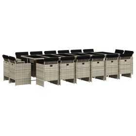 vidaXL 17-tlg. Garten-Essgruppe mit Kissen Hellgrau Poly Rattan