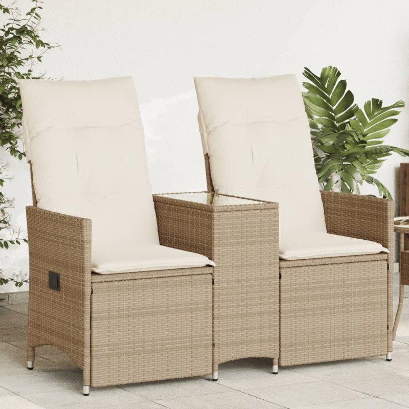 vidaXL Gartensofa 2-Sitzer Verstellbar mit Tisch Beige Poly Rattan vidaXL Gartensofa 2-Sitzer Verstellbar mit Tisch Beige Poly Rattan