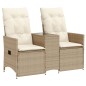 vidaXL Gartensofa 2-Sitzer Verstellbar mit Tisch Beige Poly Rattan vidaXL Gartensofa 2-Sitzer Verstellbar mit Tisch Beige Poly Rattan