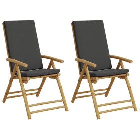 vidaXL Bistrostühle 2 Stk. Klappbar mit Dunkelgrauen Kissen Bambus