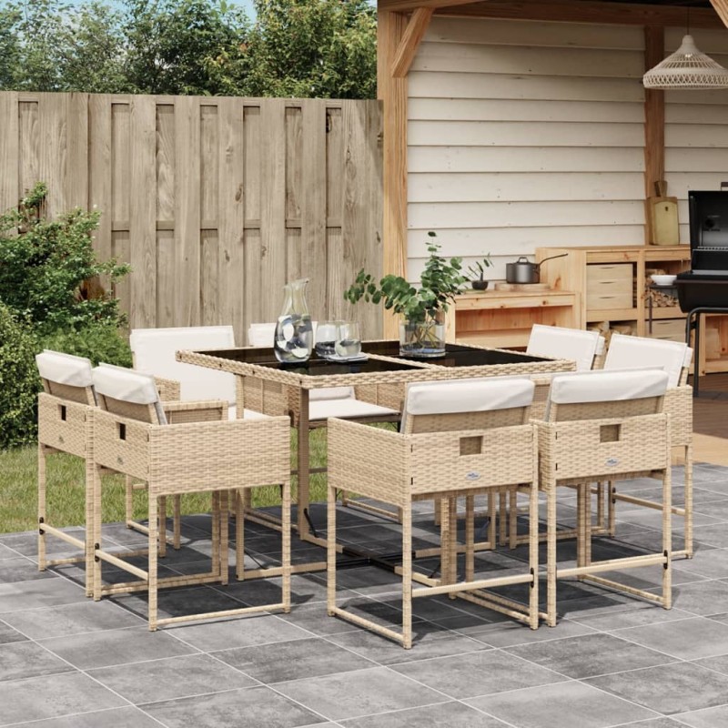 vidaXL 9-tlg. Garten-Essgruppe mit Kissen Beige Poly Rattan vidaXL 9-tlg. Garten-Essgruppe mit Kissen Beige Poly Rattan