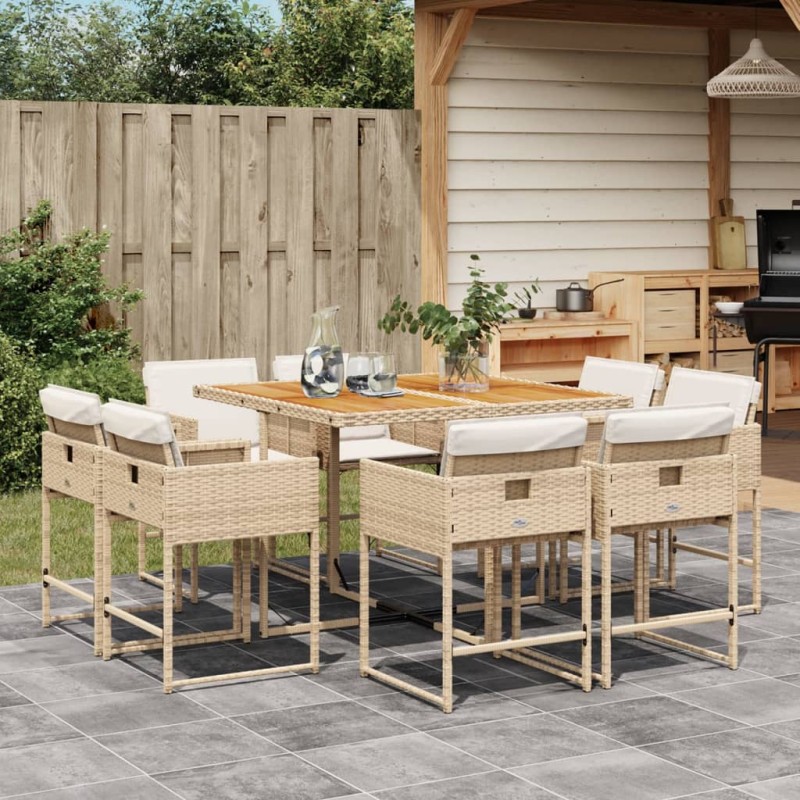 vidaXL 9-tlg. Garten-Essgruppe mit Kissen Beige Poly Rattan vidaXL 9-tlg. Garten-Essgruppe mit Kissen Beige Poly Rattan