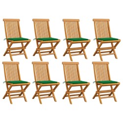 Gartenstühle mit Grünen Kissen 8 Stk. Massivholz Teak