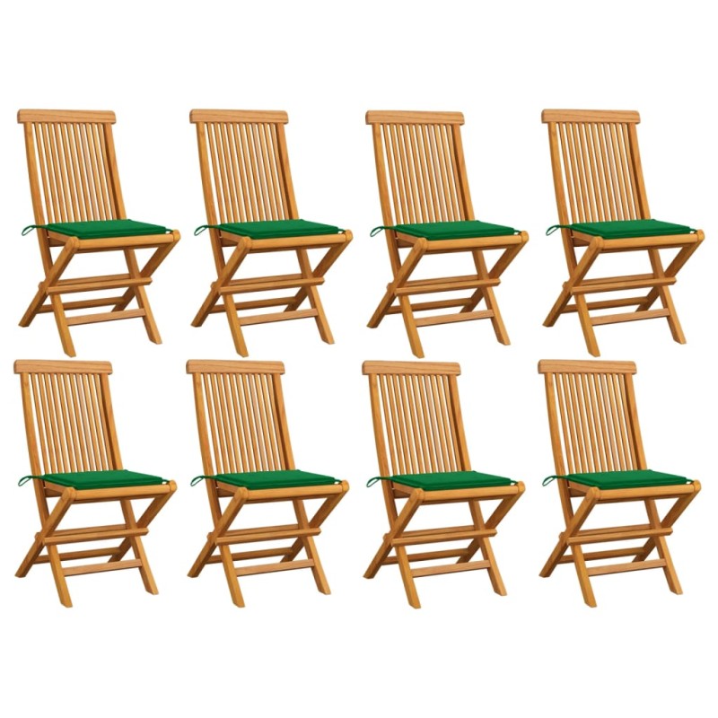 Gartenstühle mit Grünen Kissen 8 Stk. Massivholz Teak Gartenstühle mit Grünen Kissen 8 Stk. Massivholz Teak