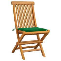 Gartenstühle mit Grünen Kissen 8 Stk. Massivholz Teak