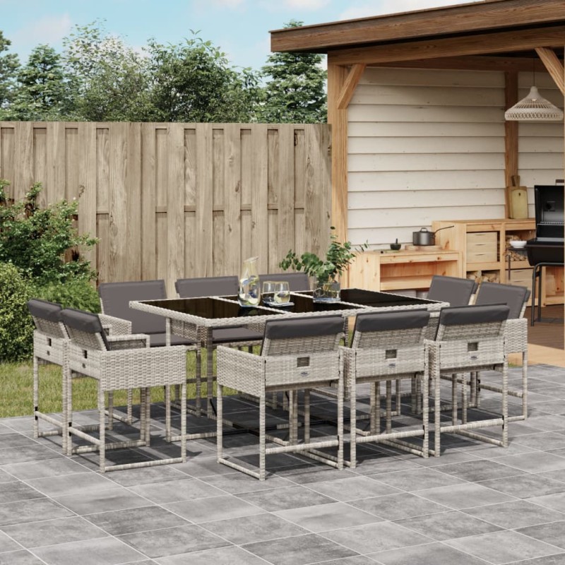vidaXL 11-tlg. Garten-Essgruppe mit Kissen Hellgrau Poly Rattan vidaXL 11-tlg. Garten-Essgruppe mit Kissen Hellgrau Poly Rattan