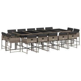 vidaXL 15-tlg. Garten-Essgruppe mit Kissen Grau Poly Rattan