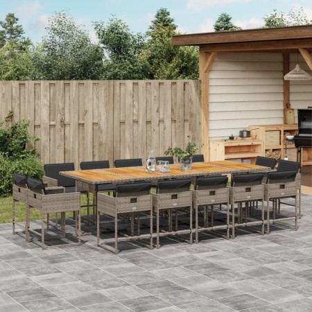 vidaXL 15-tlg. Garten-Essgruppe mit Kissen Grau Poly Rattan