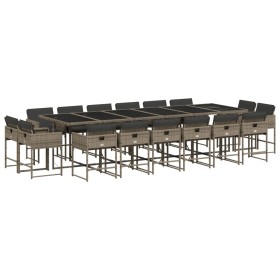 vidaXL 17-tlg. Garten-Essgruppe mit Kissen Grau Poly Rattan