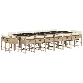 vidaXL 17-tlg. Garten-Essgruppe mit Kissen Beige Poly Rattan