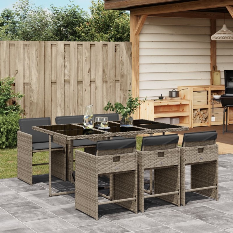 vidaXL 7-tlg. Garten-Essgruppe mit Kissen Grau Poly Rattan vidaXL 7-tlg. Garten-Essgruppe mit Kissen Grau Poly Rattan