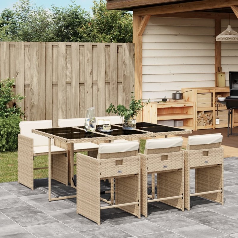 vidaXL 7-tlg. Garten-Essgruppe mit Kissen Beige Poly Rattan vidaXL 7-tlg. Garten-Essgruppe mit Kissen Beige Poly Rattan