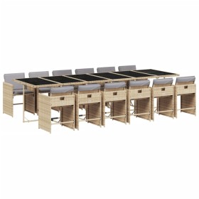vidaXL 13-tlg. Garten-Essgruppe mit Kissen Beigemischung Poly Rattan