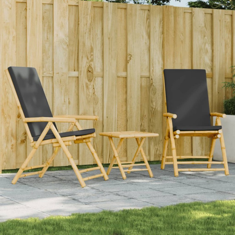 vidaXL 3-tlg. Bistro-Set Klappbar mit Dunkelgrauen Kissen Bambus vidaXL 3-tlg. Bistro-Set Klappbar mit Dunkelgrauen Kissen Bambus