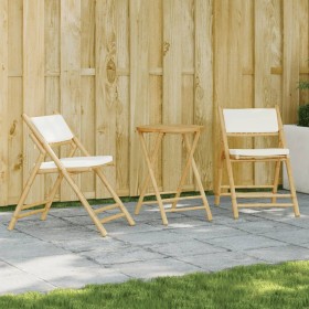 vidaXL 3-tlg. Bistro-Set Klappbar mit Cremeweißen Kissen Bambus