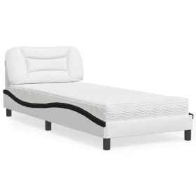 vidaXL Bett mit Matratze Weiß und Schwarz 80x200 cm Kunstleder