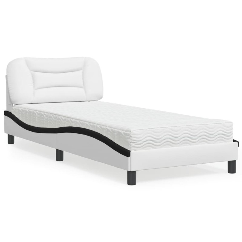 vidaXL Bett mit Matratze Weiß und Schwarz 80x200 cm Kunstleder vidaXL Bett mit Matratze Weiß und Schwarz 80x200 cm Kunstleder