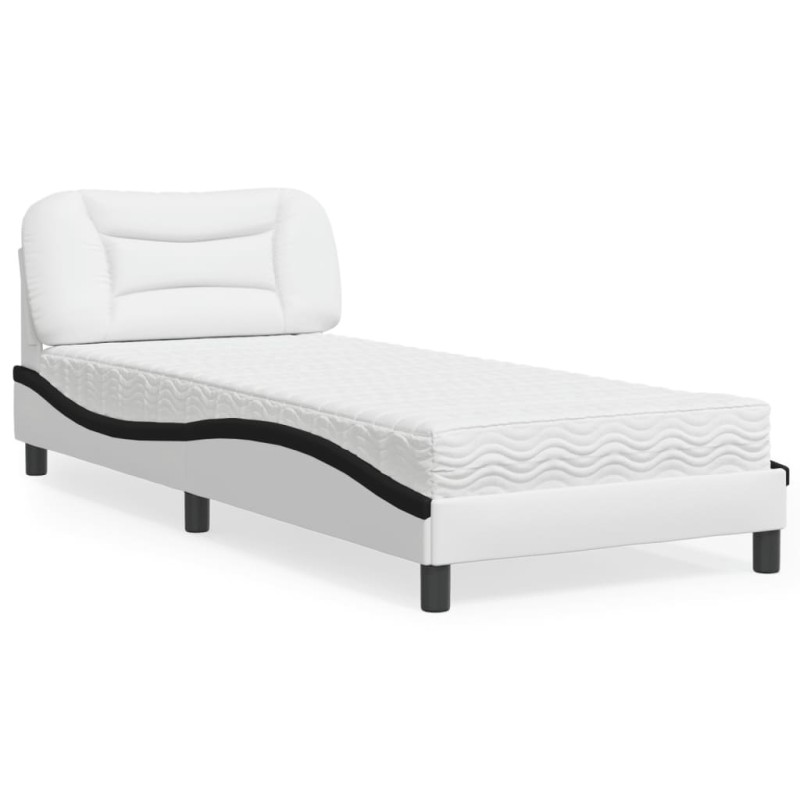 vidaXL Bett mit Matratze Weiß und Schwarz 90x190 cm Kunstleder vidaXL Bett mit Matratze Weiß und Schwarz 90x190 cm Kunstleder