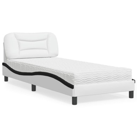 vidaXL Bett mit Matratze Weiß und Schwarz 90x190 cm Kunstleder
