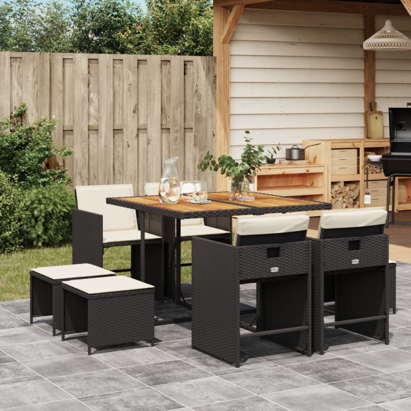 vidaXL 9-tlg. Garten-Essgruppe mit Kissen Schwarz Poly Rattan vidaXL 9-tlg. Garten-Essgruppe mit Kissen Schwarz Poly Rattan