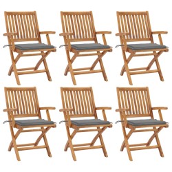 vidaXL Klappbare Gartenstühle mit Kissen 6 Stk. Massivholz Teak