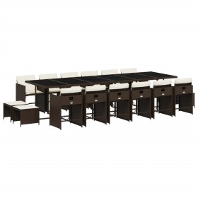 vidaXL 17-tlg. Garten-Essgruppe mit Kissen Braun Poly Rattan